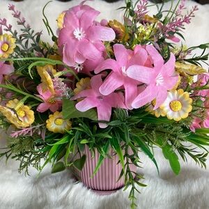 Pink Artificial Floral Arrangement in Pink Planter. Hand designed. New.